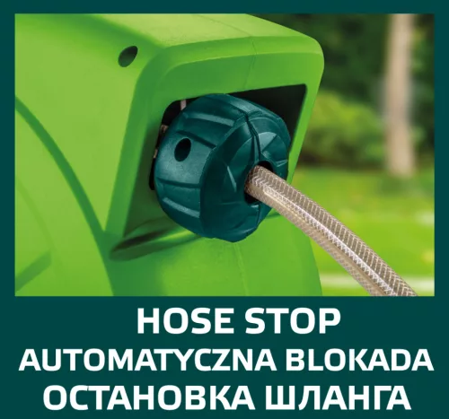 Autómata tömlődob, 20m locsolótömlő + 2m csatlakozó tömlő, 10bar, pp ház, PVC tömlő, falra szerelhető