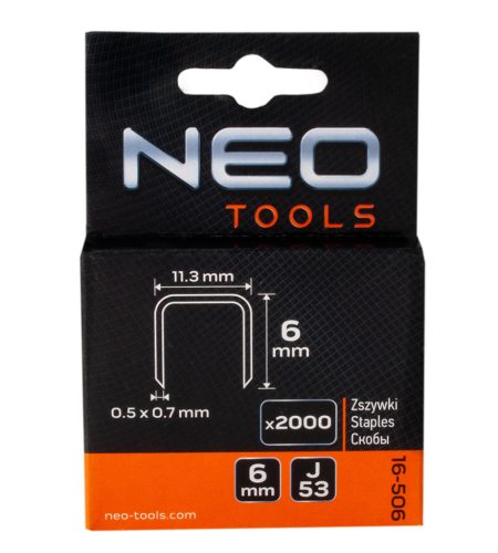 Tűzőkapocs 6mm, J típus, 2000db, min. rendelés: 5db