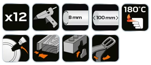 Ragasztópatron, 8x50mm, 12db, 31g, átlátszó fehér, min. rendelés: 5db