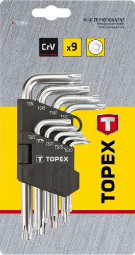 Torxkulcs (ötágú) készlet TS10-50, lyukas, 9db
