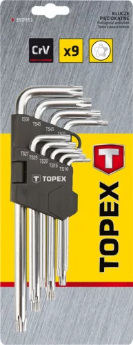 Torxkulcs (ötágú) készlet TS10-50, hosszú lyukas, 9db