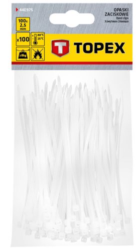 Kábelkötegelő, gyorskötöző, 2.5mmx100mm, fehér, 100db, min. rendelés: 5cs