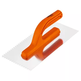   Acél simító, fogazott, rozsdamentes, 270x125mm, 4x4x4mm, műanyag markolat