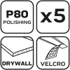 Csiszolókorong tépőzáras 225mm, K80, 6 lyukas, 59G264, 59G265 csiszológéphez, 5db