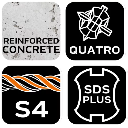 Betonfúró SDS PLUS 14x310mm, S4 type, 4 élű, vasbetonhoz