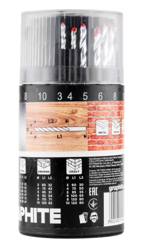 Fúrókészlet, fém, fa, kőzefúrókkal, hengeres szár, 3,4,5,6,8,10mm méretek, 18db