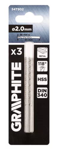 Csigafúró HSS, hosszú, DIN340, 2mm, 3db, min. rendelés: 3cs
