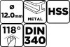 Csigafúró HSS, hosszú, DIN340, 12mm