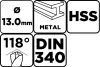 Csigafúró HSS, hosszú, DIN340, 13mm