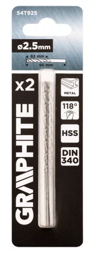 Csigafúró HSS, hosszú, DIN340, 2.5mm, 2db, min. rendelés: 3cs