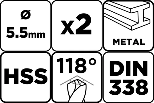 Csigafúró HSS, DIN338, 5.5mm, 2db, min. rendelés: 3cs