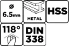 Csigafúró HSS, DIN338, 6.5mm, min. rendelés: 3db