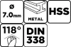 Csigafúró HSS, DIN338, 7mm, min. rendelés: 3db