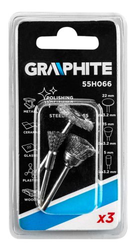 Csapos kefe készlet 3db, acélsodrony befejezőkefe, pohárkefe, kerékkefe