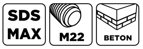 Koronafúró, körkivágó adapter, SDS MAX szárral, központfúróval, M22, 190mm