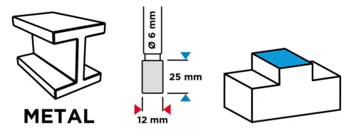 Keményfém marófej, turbómaró, A, hengeres, 12x25mm, szár méret 6x45mm