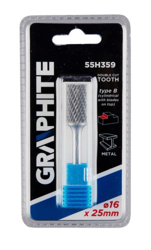 Keményfém marófej, turbómaró, B, hengeres, frontélezéssel, 16x25mm, szár méret 6x45mm