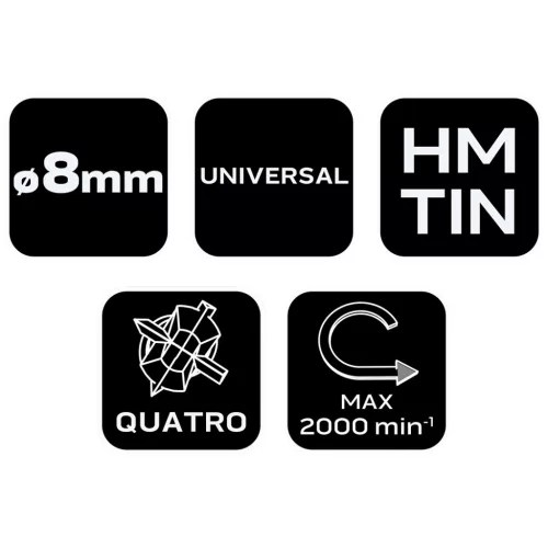 Univerzális 4 élű üvegfúró, fa, műanyag, fém, kőzet, kerámia fúráshoz, 8mm