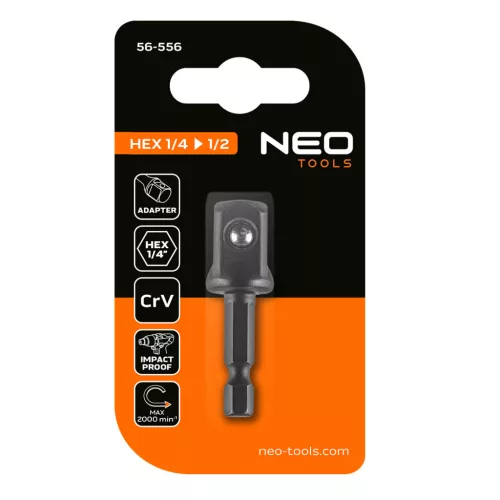 Adapter csavarbehajtókhoz 1/4" hatlapú-1/2" négyszög, min. rendelés: 4db