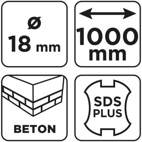 Betonfúró SDS PLUS, 2 élű, dupla spirálos, 18x1000mm