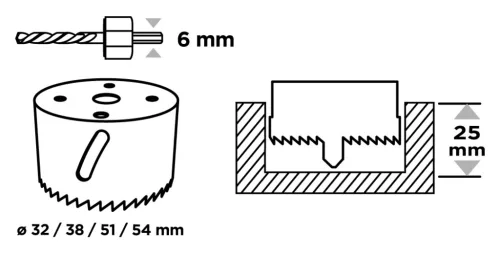 Körkivágó készlet, bi-metal, 32-54mm, 6db