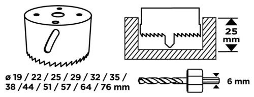Körkivágó készlet fához, 19-76mm, 15db