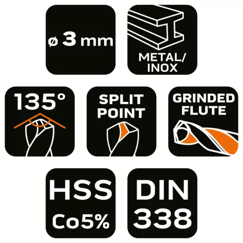 Csigafúró HSS-Cobalt 5% 3mm, min. rendelés: 5db