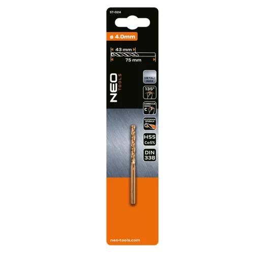 Csigafúró HSS-Cobalt 5% 4mm, min. rendelés: 5db