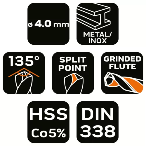 Csigafúró HSS-Cobalt 5% 4mm, min. rendelés: 5db