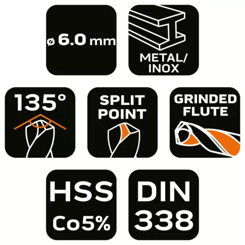 Csigafúró HSS-Cobalt 5% 6mm