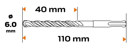 Betonfúró SDS PLUS 6x110mm, S4 type, 4 élű hegy