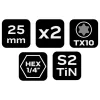 Csavarhúzó bit Torx 10, 25mm, 1/4", 2db, min. rendelés: 3cs