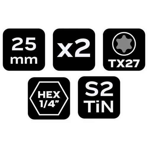 Csavarhúzó bit Torx 27, 25mm, 1/4", 2db, min. rendelés: 3cs