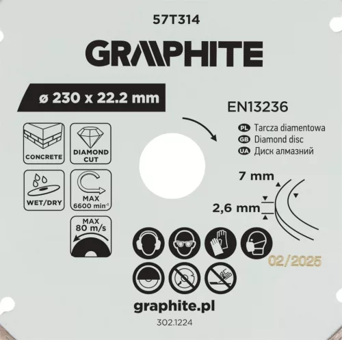 Gyémánt vágókorong 230x22.2mm, szegmenses, száraz és vizes