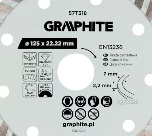 Gyémánt vágókorong 125x22.2mm, turbo, száraz és vizes
