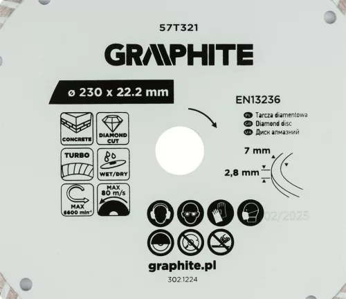 Gyémánt vágókorong 230x22.2mm, turbo, száraz és vizes
