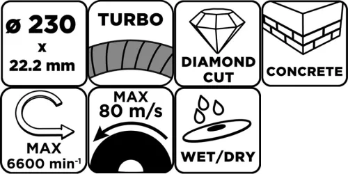 Gyémánt vágókorong 230x22.2mm, turbo, száraz és vizes