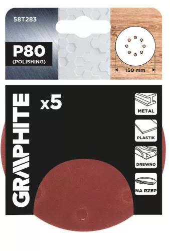 Csiszolókorong tépőzáras 150mm, P80, 8 lyukkal, 5db, min. rendelés: 3cs