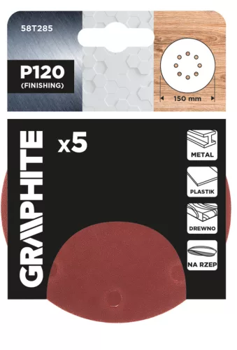 Csiszolókorong tépőzáras 150mm, P120, 8 lyukkal, 5db, min. rendelés: 3cs