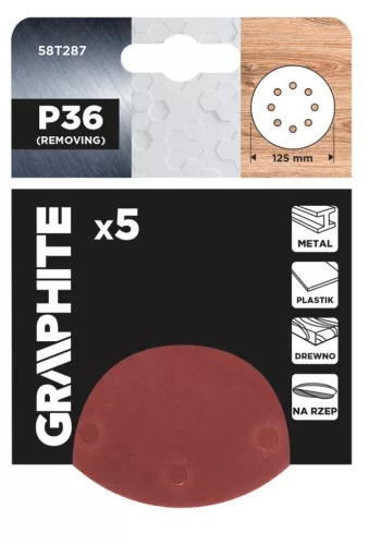 Csiszolókorong tépőzáras 125mm, P36, 8 lyukkal, 5db, min. rendelés: 3cs