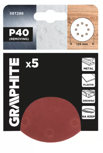 Csiszolókorong tépőzáras 125mm, P40, 8 lyukkal, 5db, min. rendelés: 3cs
