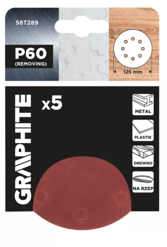 Csiszolókorong tépőzáras 125mm, P60, 8 lyukkal, 5db, min. rendelés: 3cs