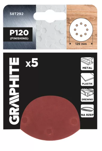 Csiszolókorong tépőzáras 125mm, P120, 8 lyukkal, 5db, min. rendelés: 3cs
