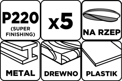 Csiszolókorong tépőzáras 125mm, P220, 8 lyukkal, 5db, min. rendelés: 3cs