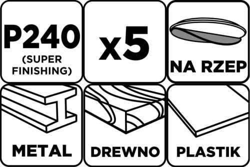 Csiszolókorong tépőzáras 125mm, P240, 8 lyukkal, 5db, min. rendelés: 3cs