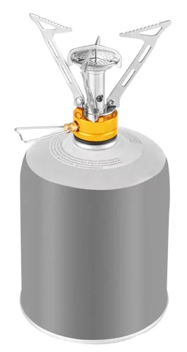 Kemping gázégő, EN417, 123x80mm, maxedényátmérő 200mm, súly 103g, 3000W teljesítmény, rozsdamentes acél