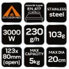 Kemping gázégő, EN417, 123x80mm, maxedényátmérő 200mm, súly 103g, 3000W teljesítmény, rozsdamentes acél