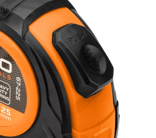 Mérőszalag 10m / 25mm, acél, autostop + rögzítő