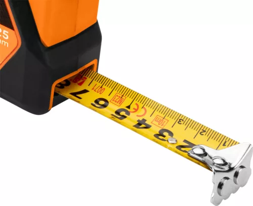 Mérőszalag 5m / 25mm, acél, mágneses, autostop+ rögzítő