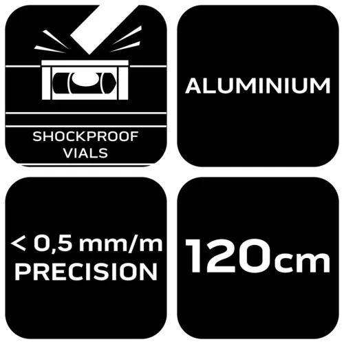 Vízmérték 120cm, alu, 3 libella, 1 fogantyú, S400, min. rendelés: 3db